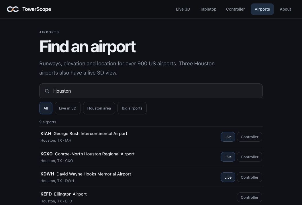 Airport directory with Houston search results