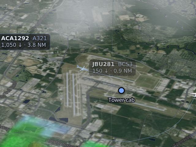 Live 3D map of planes over Bush Intercontinental